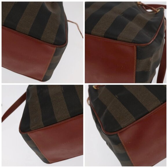 FENDI Pecan Canvas Shoulder Bag Brown Black Gold Auth 102701 - Picture 16 of 16